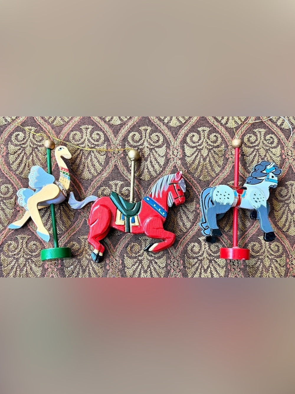Set of 3 Carousel Christmas Wood Ornaments wood pre~loved